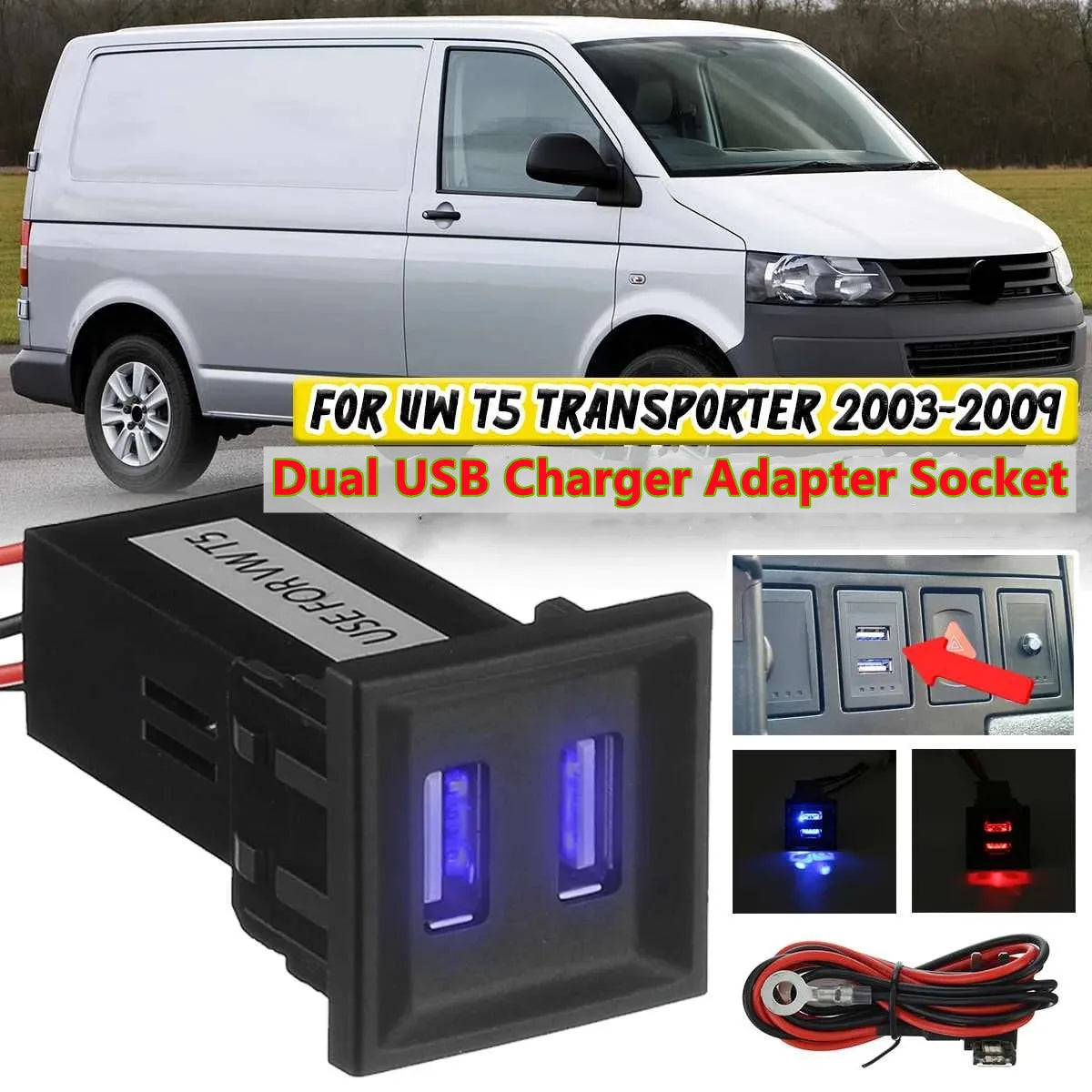 For Volkswagen For VW T5 Transporter 2003-2009 Car Dual USB Charger Adapter Socket Phone Charger For ASR Dash Blank Switch