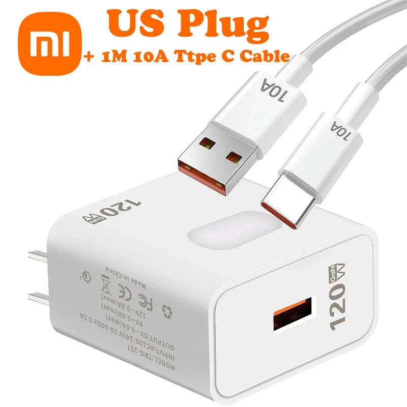 Xiaomi 120W GaN USB Charger Fast Charging QC3.0 USB Type C Cable Mobile Phone Charger Adapter For iPhone Huawei Samsung Charger