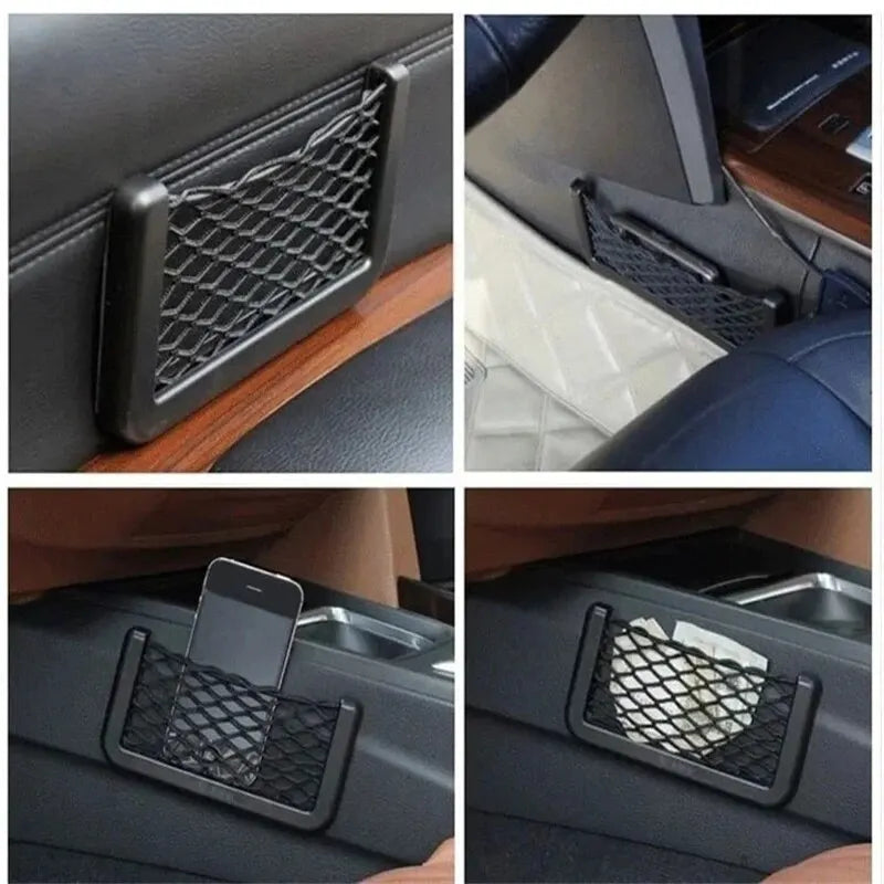 4Pcs Auto Seat Side Interior Back Sundries Pocket Mesh Storage Bag Phone Net Pocket Holder Car Storage Bag Elastic Flexible Nets