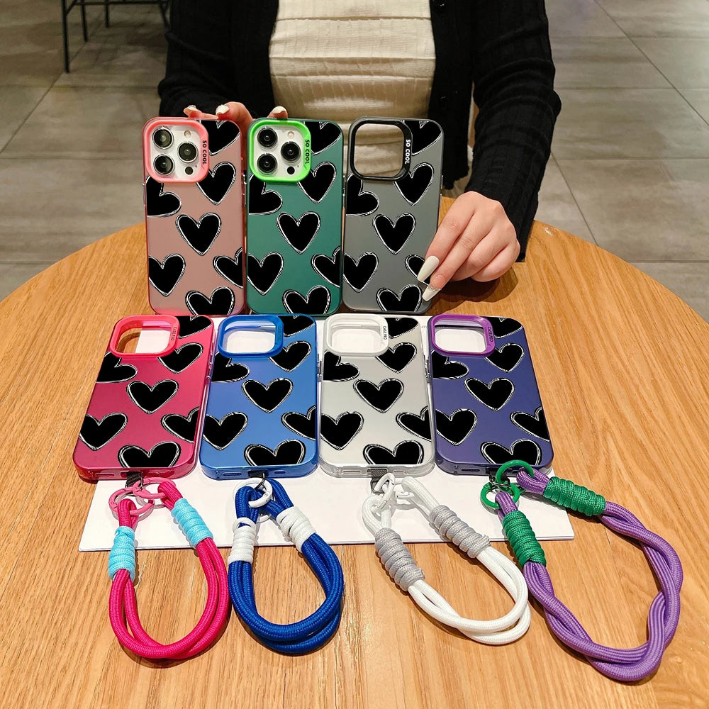 Luxury Love Heart Lanyard Strap Phone Case For Xiaomi Redmi Note 13 12 11 10 Pro Plus 12S 11S Redmi 12 13C Hand Strap Hard Cover