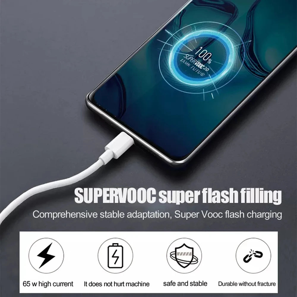 USLION 65W Type-C Super Fast Charging Cable 6.5A Original USB C Fast Phone Charger Data Wire For OPPO Realme GT Oneplus Huawei