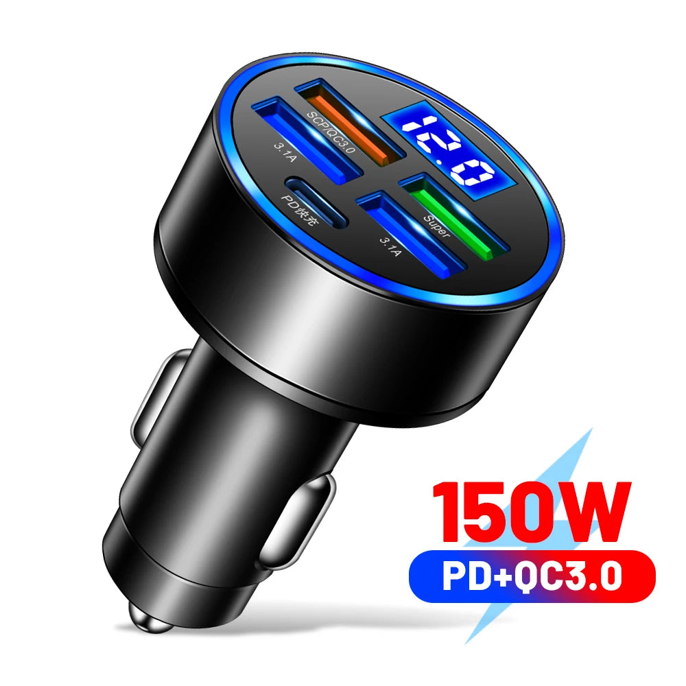 2-6 Ports Car Charger Fast Charging PD QC3.0 USB C Car Phone Charger Type C Adapter in Car For iPhone Samsung Huawei Xiaomi