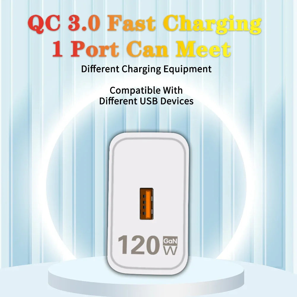 Xiaomi 120W GaN USB Charger Fast Charging QC3.0 USB Type C Cable Mobile Phone Charger Adapter For iPhone Huawei Samsung Charger