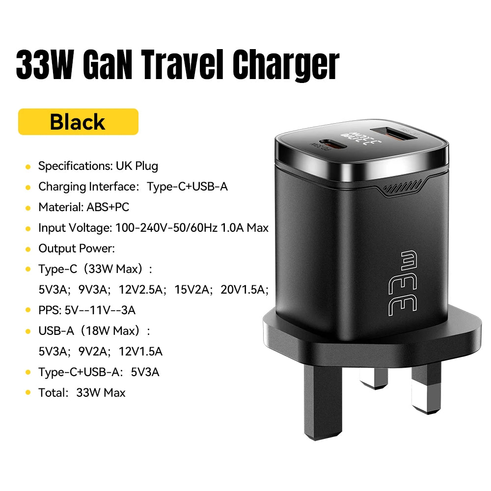 Essager 33W GaN Charger USB Fast Charge PD3.0 Digital Display USB Type-C Charger For iPhone Xiaomi Samsung Huawei Phone Charger