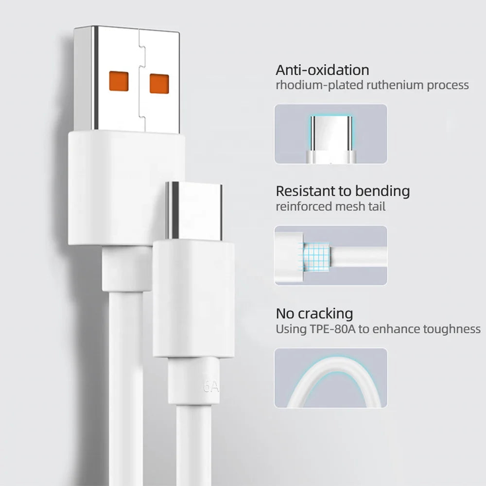 USLION 65W Type-C Super Fast Charging Cable 6.5A Original USB C Fast Phone Charger Data Wire For OPPO Realme GT Oneplus Huawei