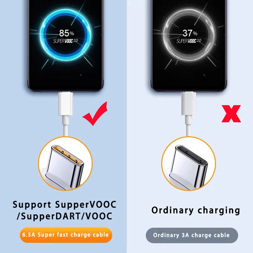 USLION 65W Type-C Super Fast Charging Cable 6.5A Original USB C Fast Phone Charger Data Wire For OPPO Realme GT Oneplus Huawei